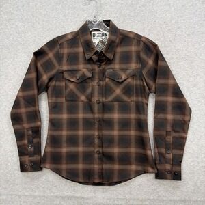 Dixxon Flannel Shirt Women Small Brown Black Plaid Bourbon Frisky Whiskey D Tech